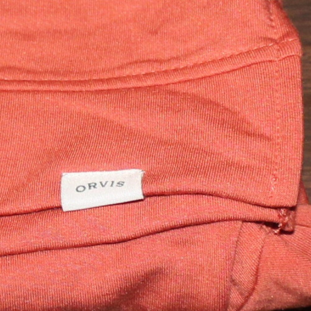 Orvis Orange V Neck Terry Long Sleeve Pullover - Picture 4 of 6